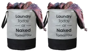 Heart Home Round Non Woven Fabric Foldable Laundry Basket, Toy Storage Basket, Cloth Storage Basket With Handles,45 Ltr (Set Of 2, Grey & Black)-HEARTXY11448