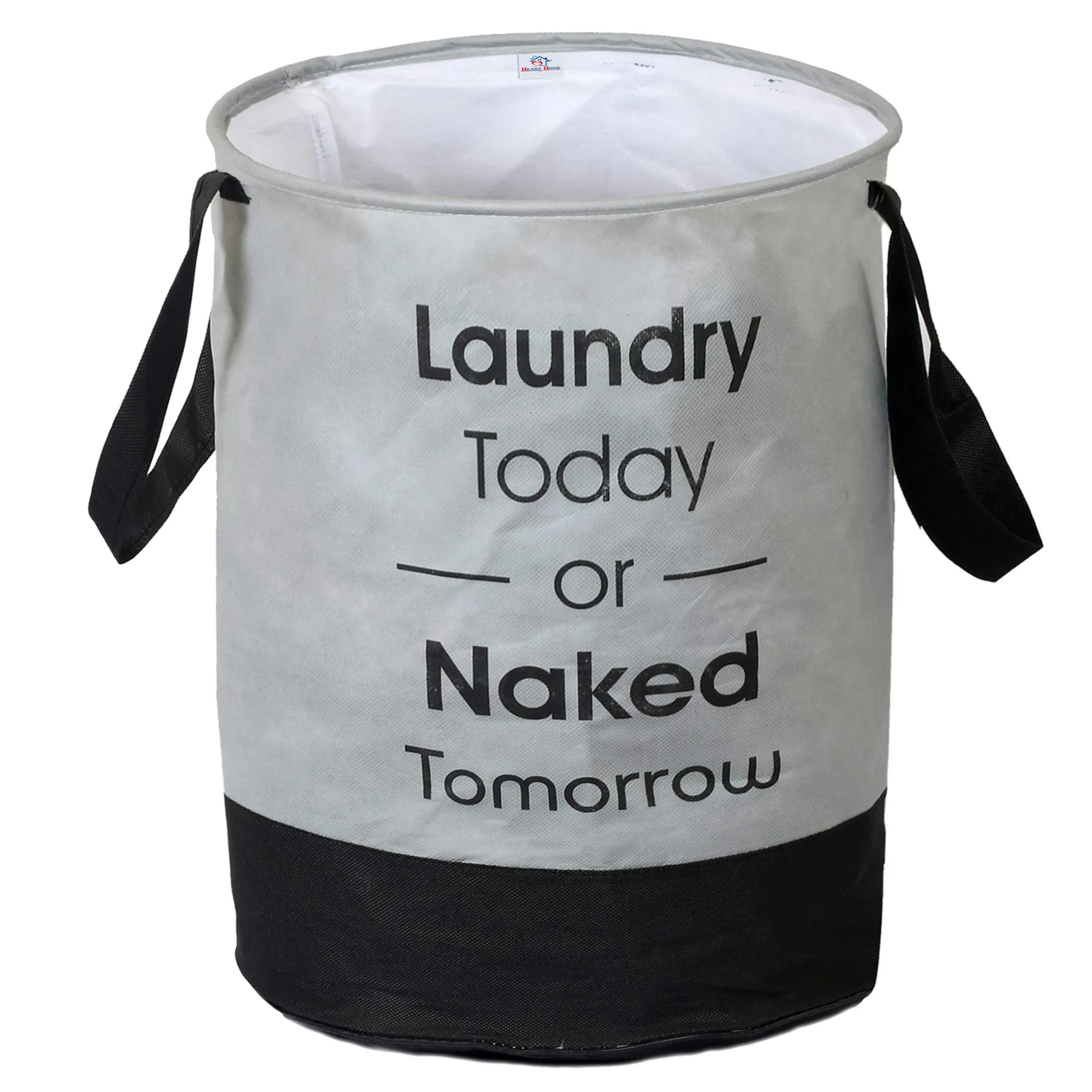 Heart Home Round Non Woven Fabric Foldable Laundry Basket, Toy Storage Basket, Cloth Storage Basket With Handles,45 Ltr (Set Of 2, Grey & Black)-HEARTXY11448