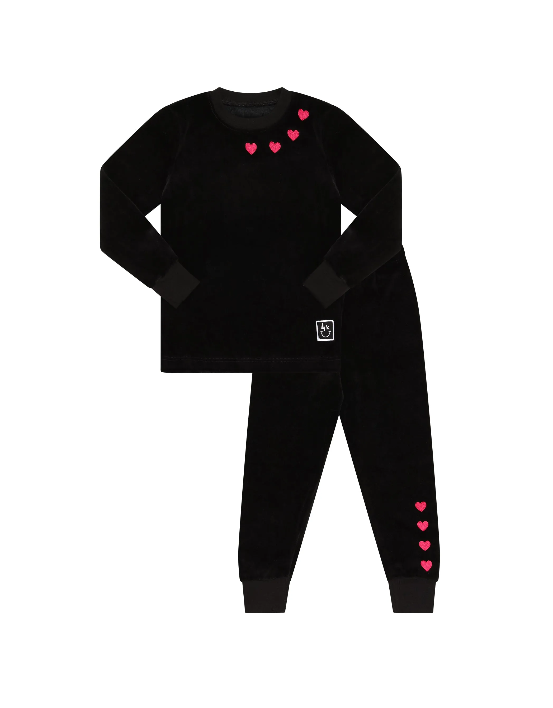 Hearts In A Row Plush Velour Kids Pajamas Legging Set Black Red