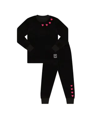 Hearts In A Row Plush Velour Kids Pajamas Legging Set Black Red