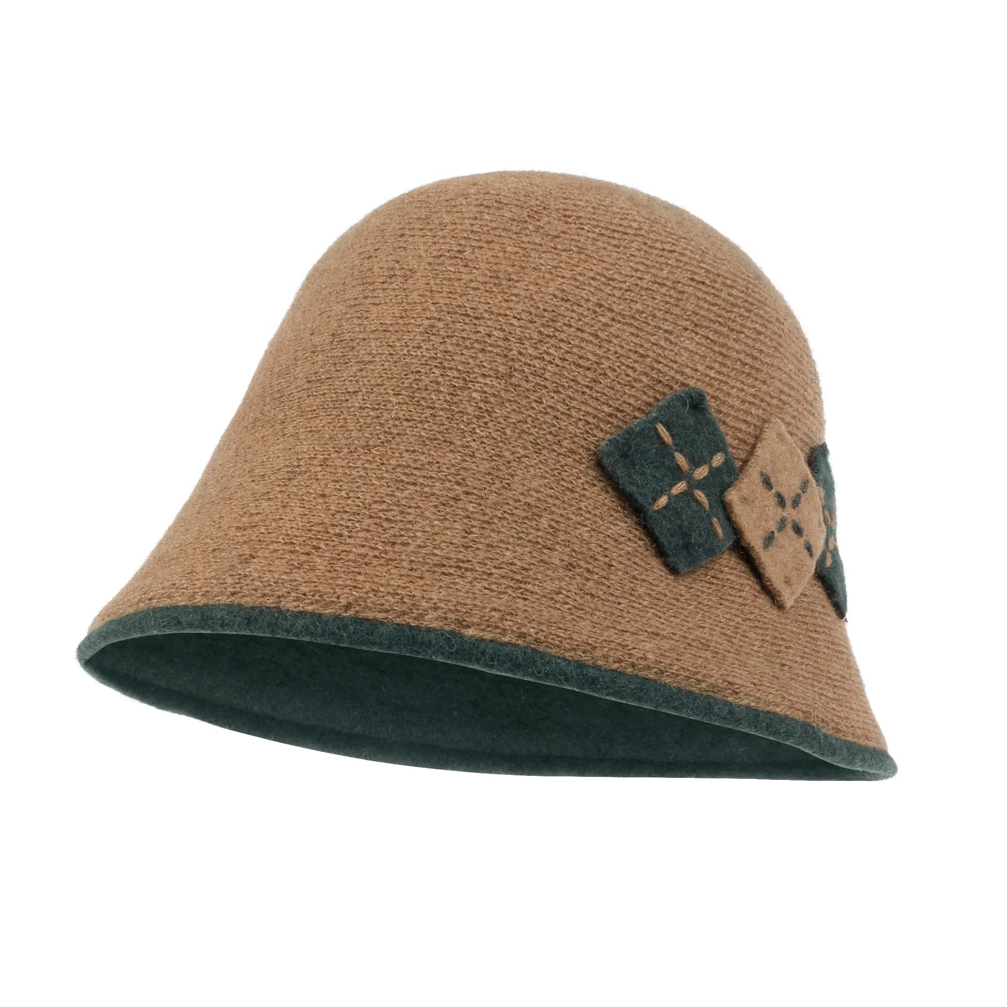 ililily Diamond Shape Knitted Wool Blended Bucket Hat Foldable Winter Bowler Hat