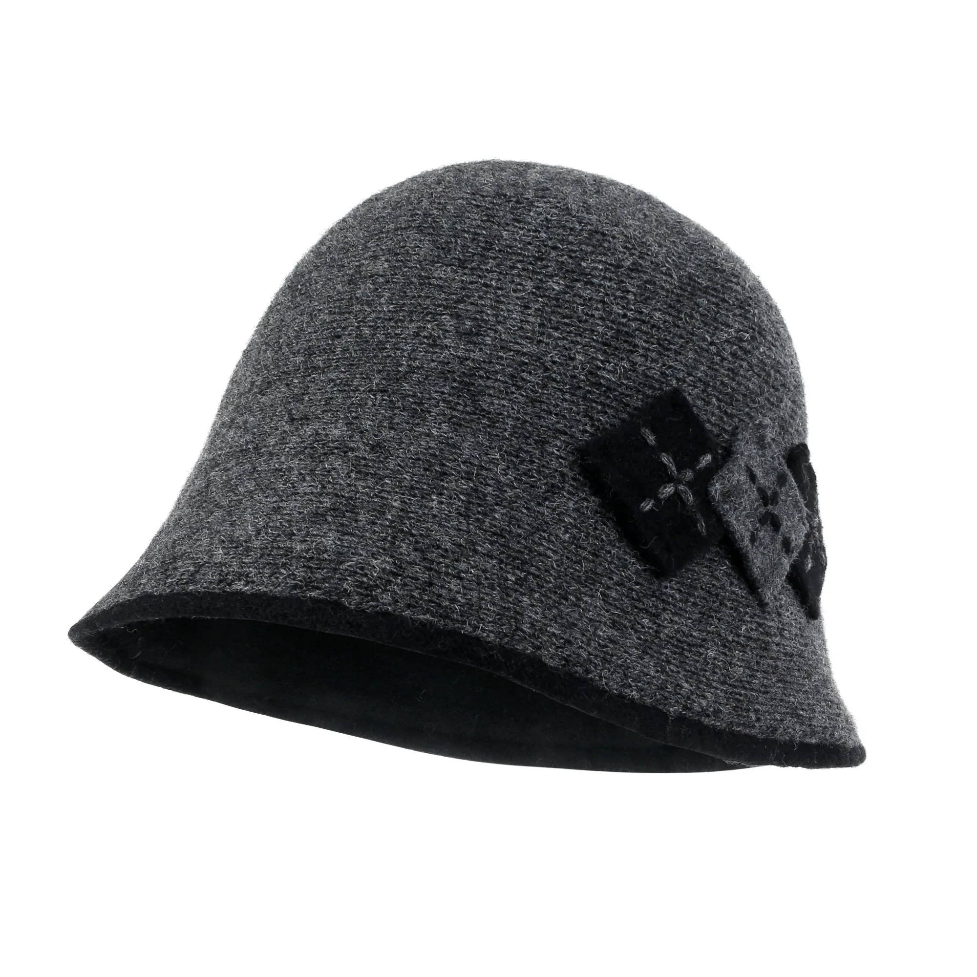 ililily Diamond Shape Knitted Wool Blended Bucket Hat Foldable Winter Bowler Hat