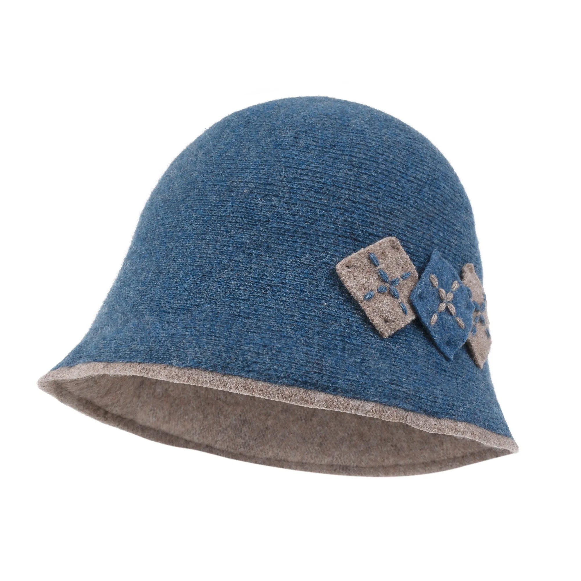 ililily Diamond Shape Knitted Wool Blended Bucket Hat Foldable Winter Bowler Hat