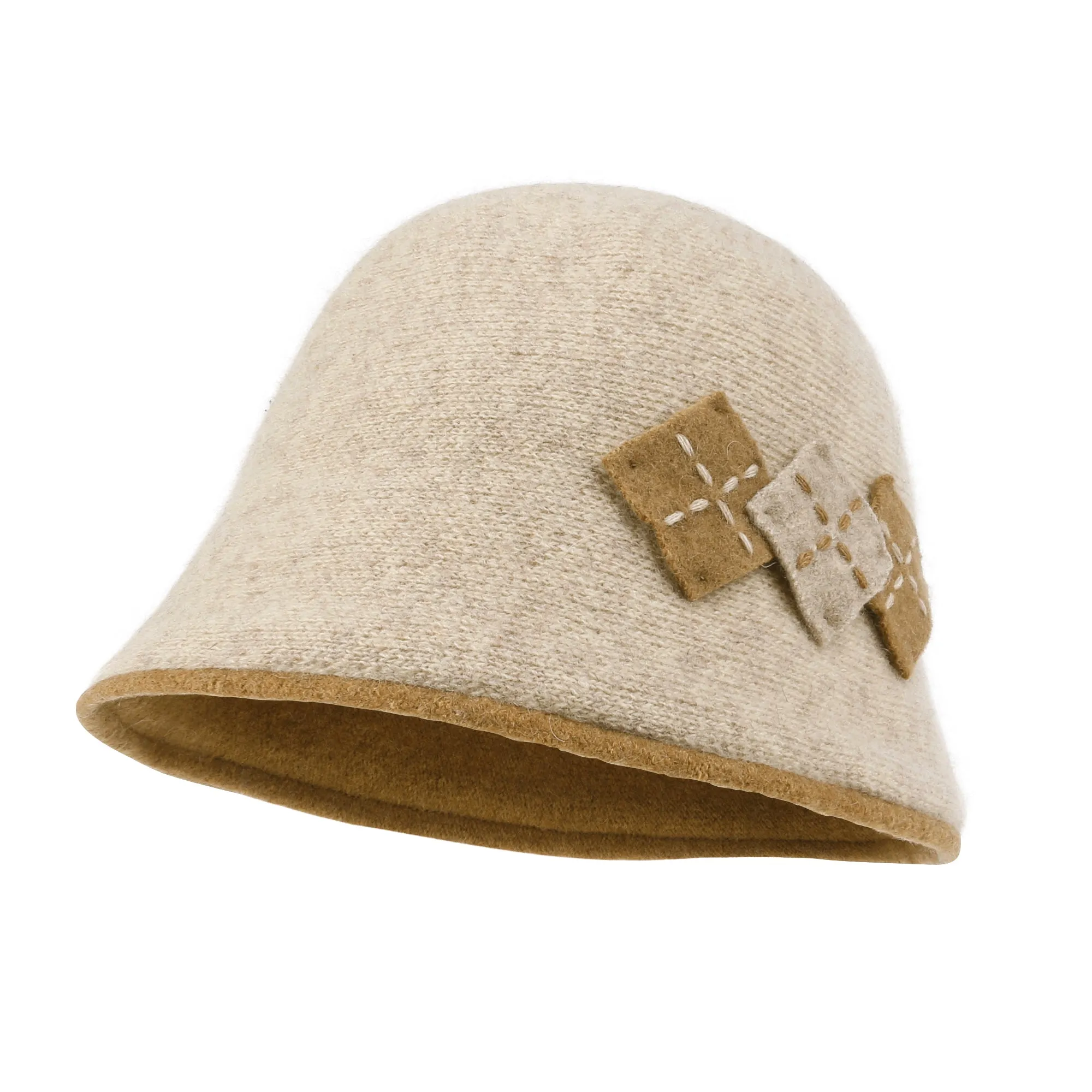 ililily Diamond Shape Knitted Wool Blended Bucket Hat Foldable Winter Bowler Hat