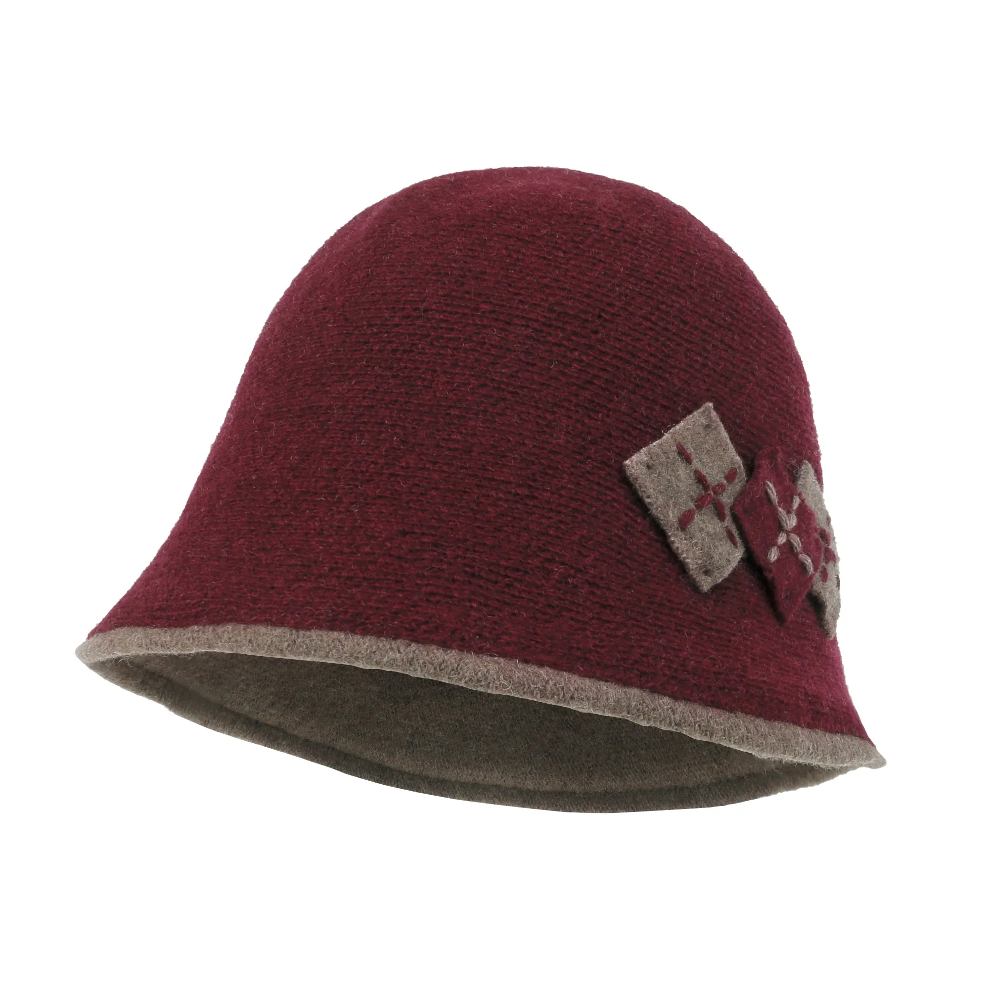 ililily Diamond Shape Knitted Wool Blended Bucket Hat Foldable Winter Bowler Hat