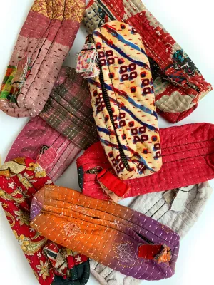 Indian Kantha Fabric Zip Pouch