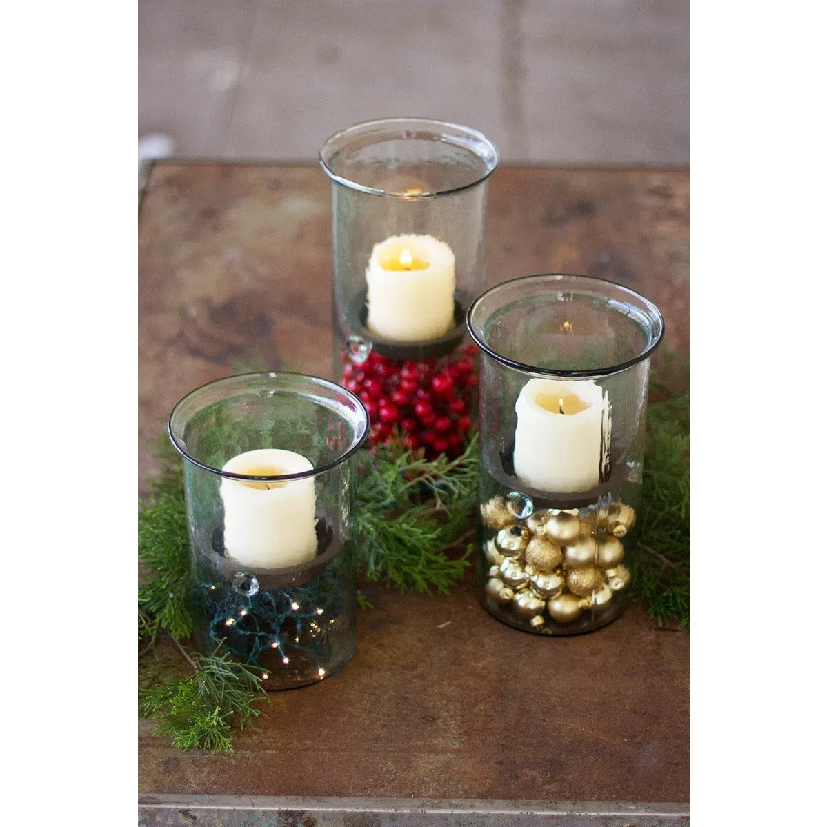 Kalalou - MINI GLASS CANDLE CYLINDERS W RUSTIC INSERT - SMALL - CV1022