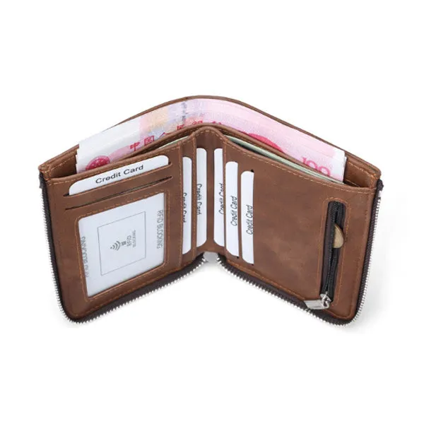 Korean Style Brown RFID Zipper Multi-Card Slot Men Wallet 韓版RFID拉鍊多卡位男士棕色錢包 CH19065