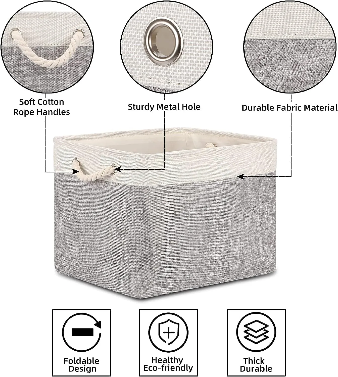 Kuber Industries Foldable Storage Basket|Polyester Toy Storage Bin|Wardrobe Organizer For Clothes (Grey & White) (Pack Of 3)