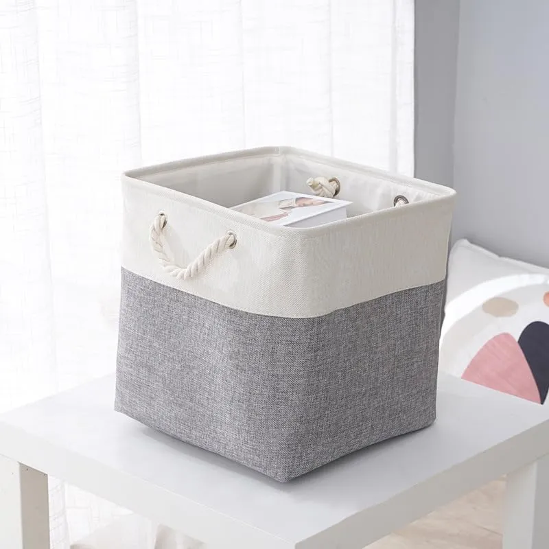 Kuber Industries Foldable Storage Basket|Polyester Toy Storage Bin|Wardrobe Organizer For Clothes (Grey & White) (Pack Of 3)