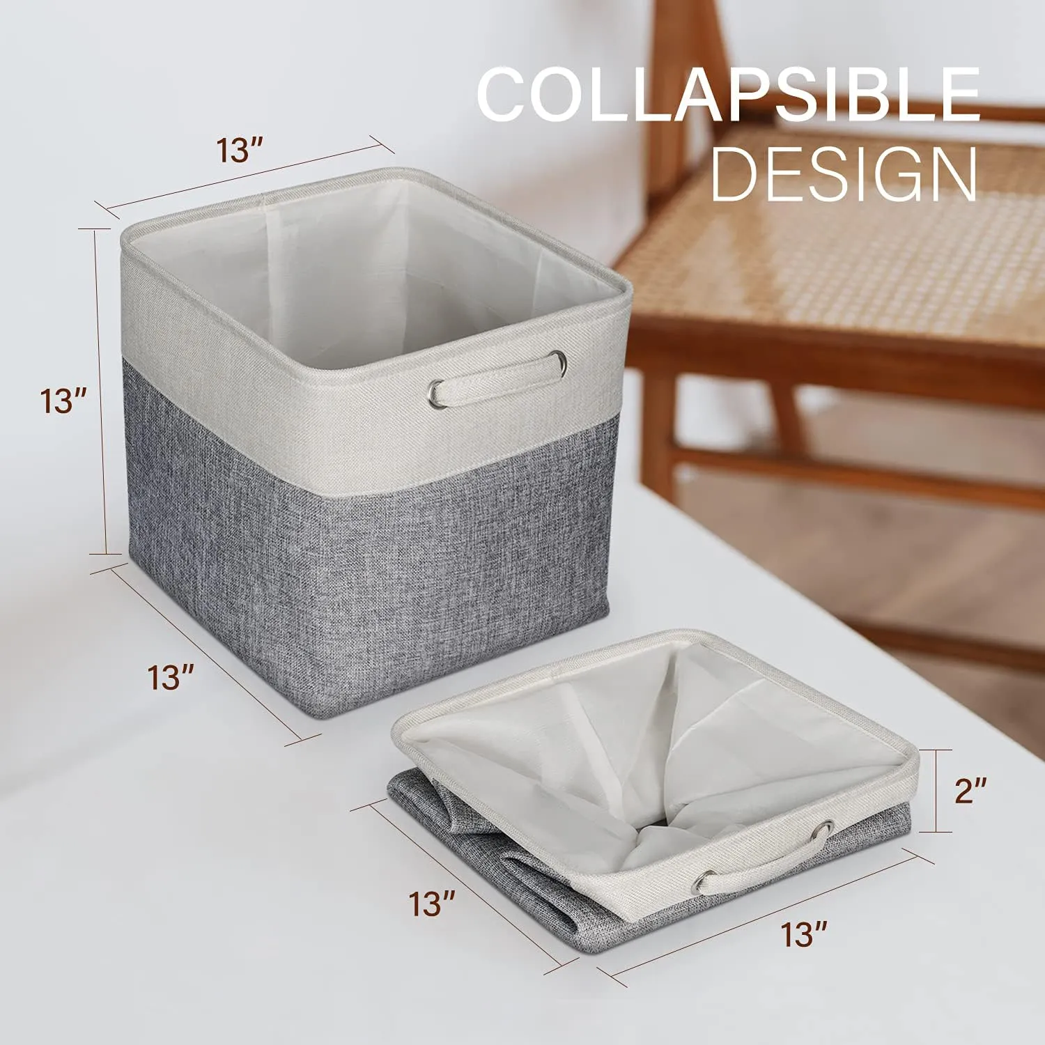 Kuber Industries Foldable Storage Basket|Polyester Toy Storage Bin|Wardrobe Organizer For Clothes (Grey & White) (Pack Of 3)