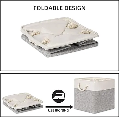 Kuber Industries Foldable Storage Basket|Polyester Toy Storage Bin|Wardrobe Organizer For Clothes (Grey & White) (Pack Of 3)