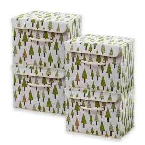 Kuber Industries Large Foldable Storage Box With Lid|Toys Storage Bin|Wardrobe Organizer For clothes|Front Handle & Sturdy Pack Of-4 (Green)