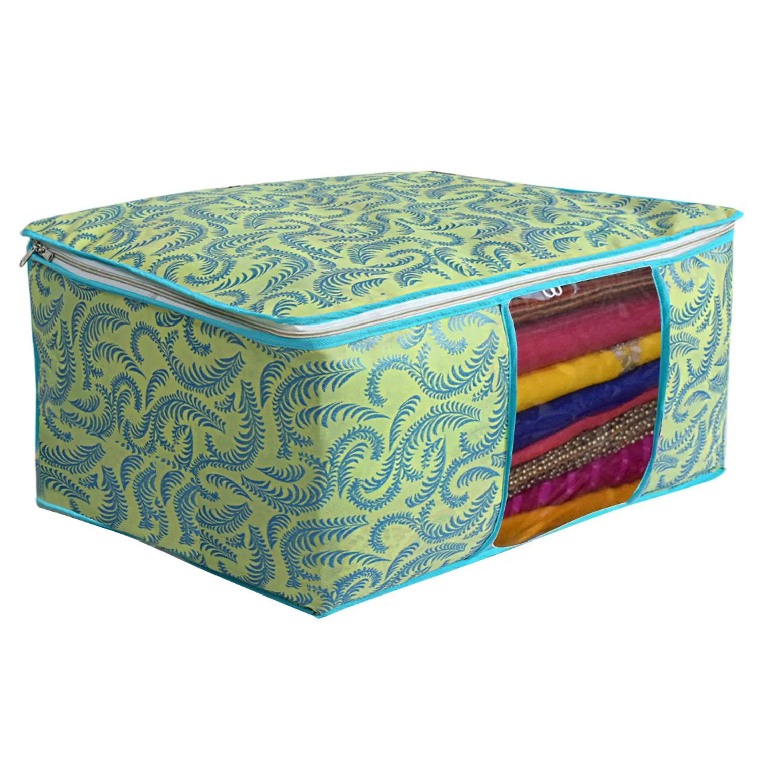 Kuber Industries Metallic Print 9 Piece Non Woven Saree Cover, Green