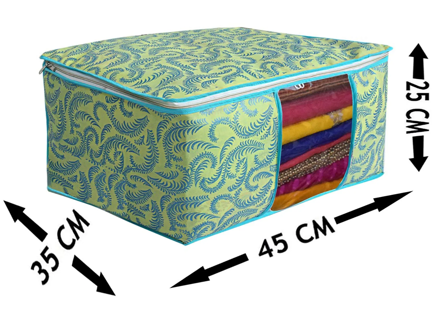 Kuber Industries Metallic Print 9 Piece Non Woven Saree Cover, Green