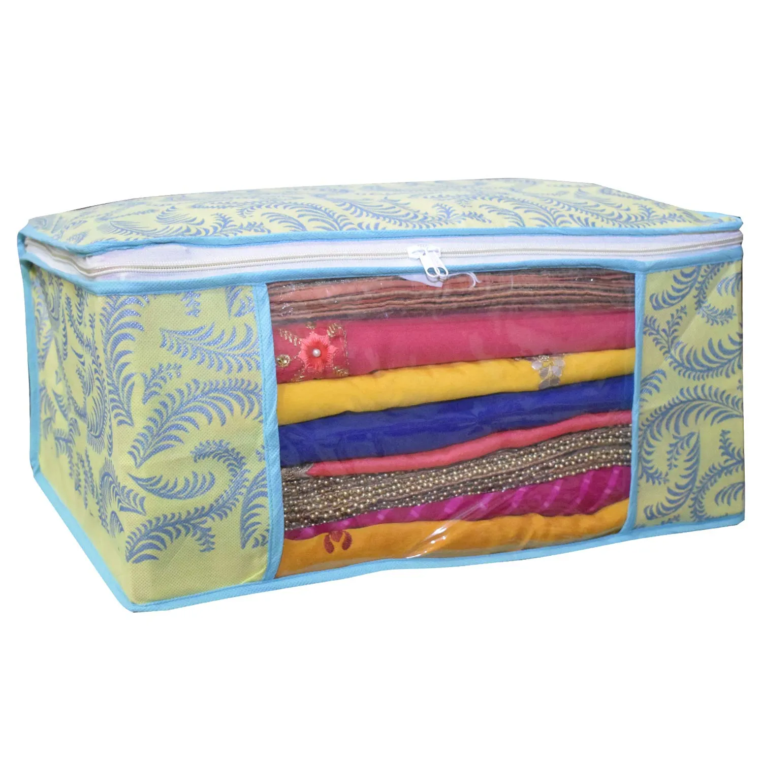 Kuber Industries Metallic Print 9 Piece Non Woven Saree Cover, Green