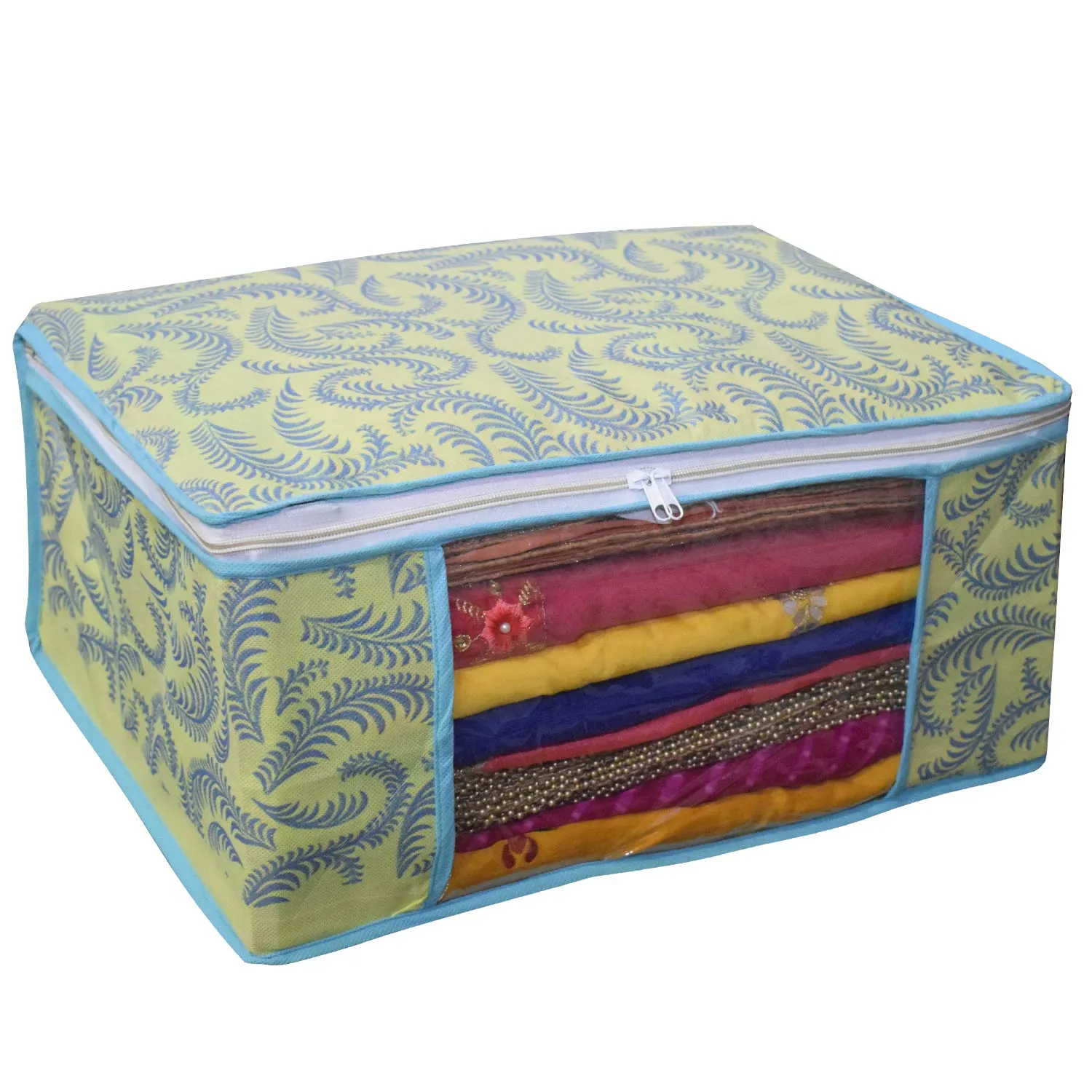 Kuber Industries Metallic Print 9 Piece Non Woven Saree Cover, Green