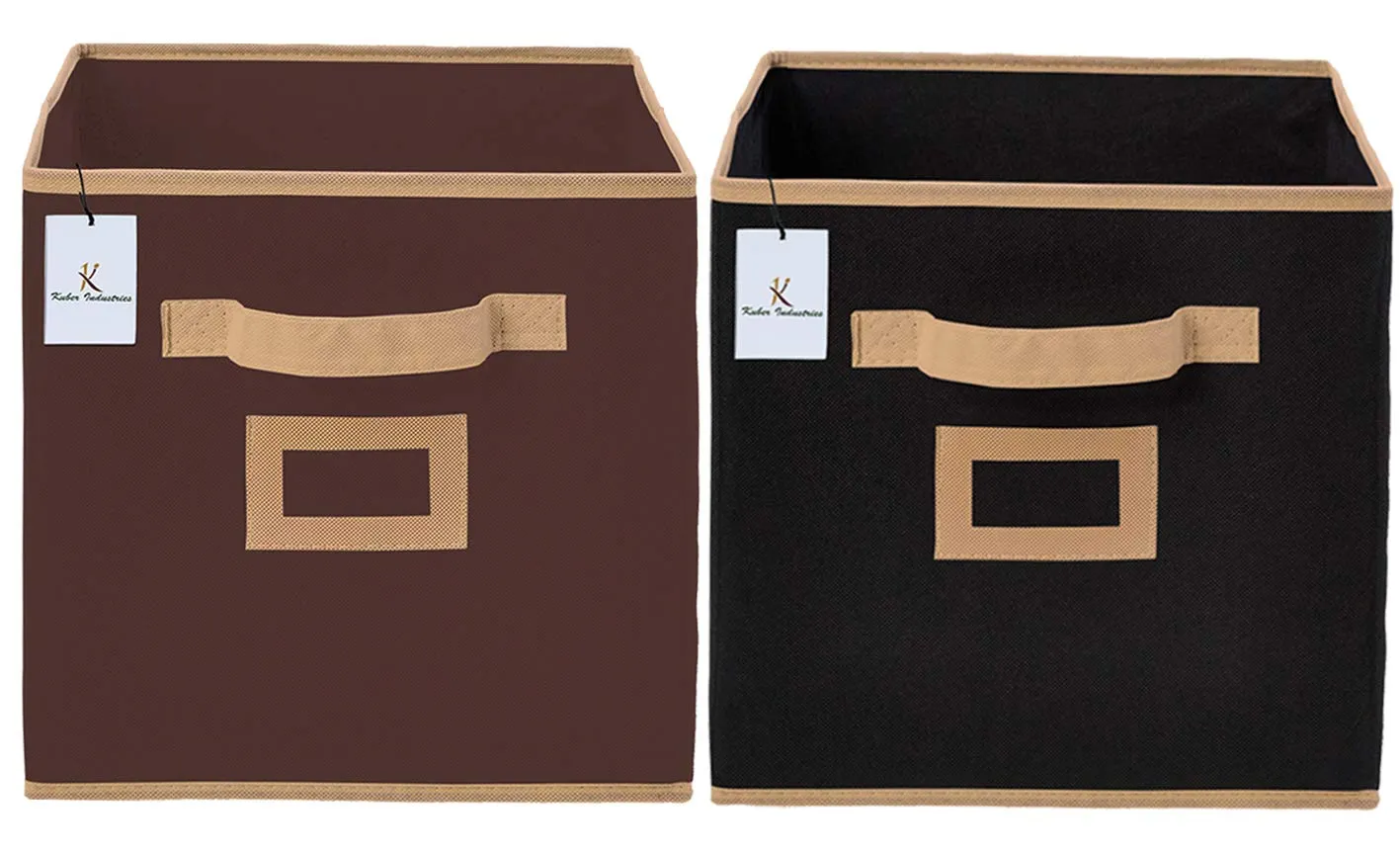 Kuber Industries Non Woven Foldable Storage Organiser Cubes/Boxes CTKTC035255 (Black, Coffee, Large) - 2 Pieces