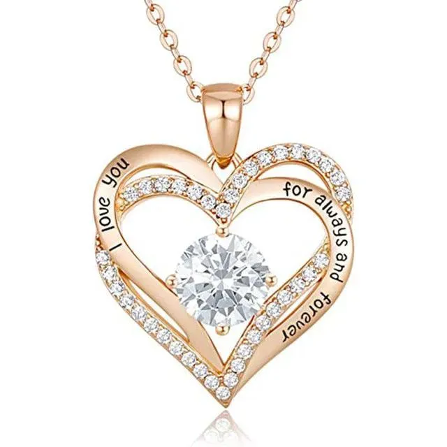 Love Heart Pendant Necklace Exquisite Colorful Stone Women's Jewelry