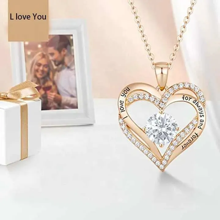 Love Heart Pendant Necklace Exquisite Colorful Stone Women's Jewelry