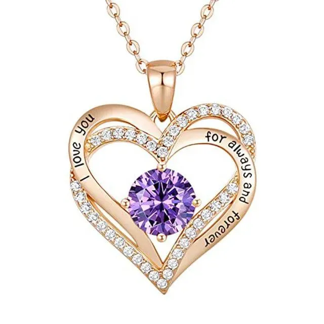 Love Heart Pendant Necklace Exquisite Colorful Stone Women's Jewelry