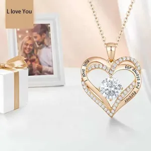 Love Heart Pendant Necklace Exquisite Colorful Stone Women's Jewelry