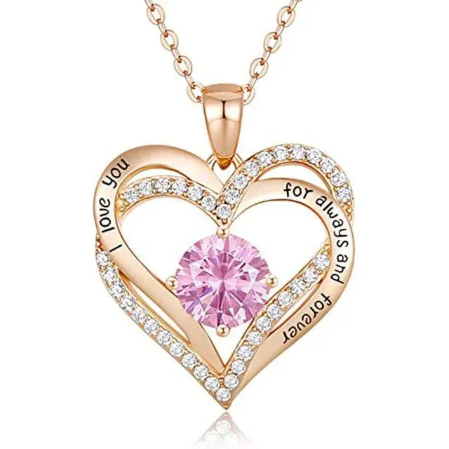 Love Heart Pendant Necklace Exquisite Colorful Stone Women's Jewelry