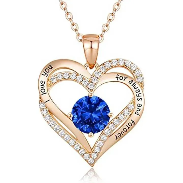 Love Heart Pendant Necklace Exquisite Colorful Stone Women's Jewelry