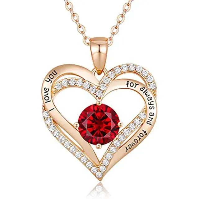 Love Heart Pendant Necklace Exquisite Colorful Stone Women's Jewelry