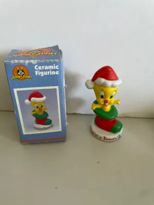 <€€ Vintage 1997 Looney Tunes Ceramic Tweety Bird Christmas Ornament Figurine Warner Bros Rare
