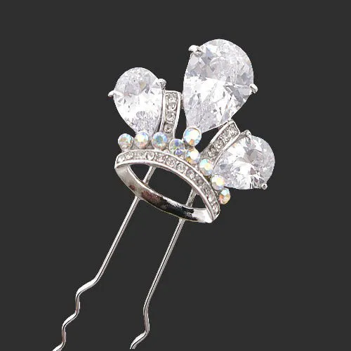 LUX Bridal Swarovski Rhinestone Crown 2-Prong Fork Hair Stick