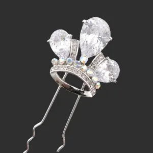 LUX Bridal Swarovski Rhinestone Crown 2-Prong Fork Hair Stick
