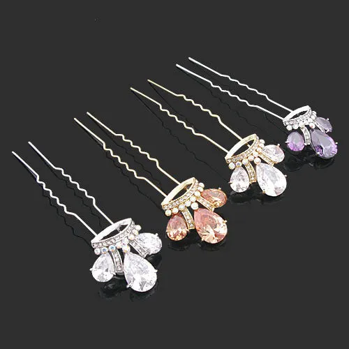 LUX Bridal Swarovski Rhinestone Crown 2-Prong Fork Hair Stick