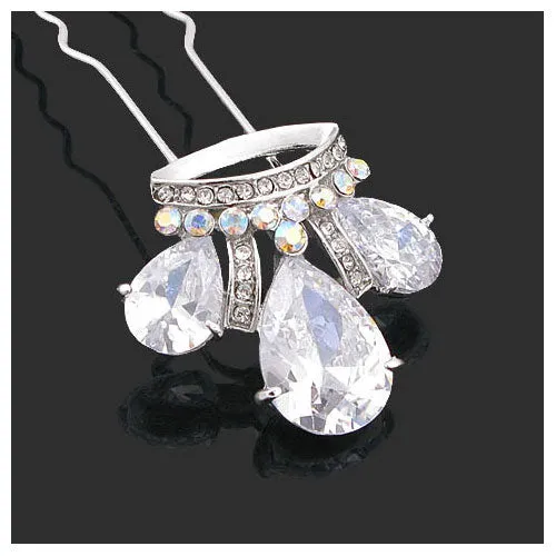 LUX Bridal Swarovski Rhinestone Crown 2-Prong Fork Hair Stick