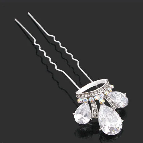 LUX Bridal Swarovski Rhinestone Crown 2-Prong Fork Hair Stick
