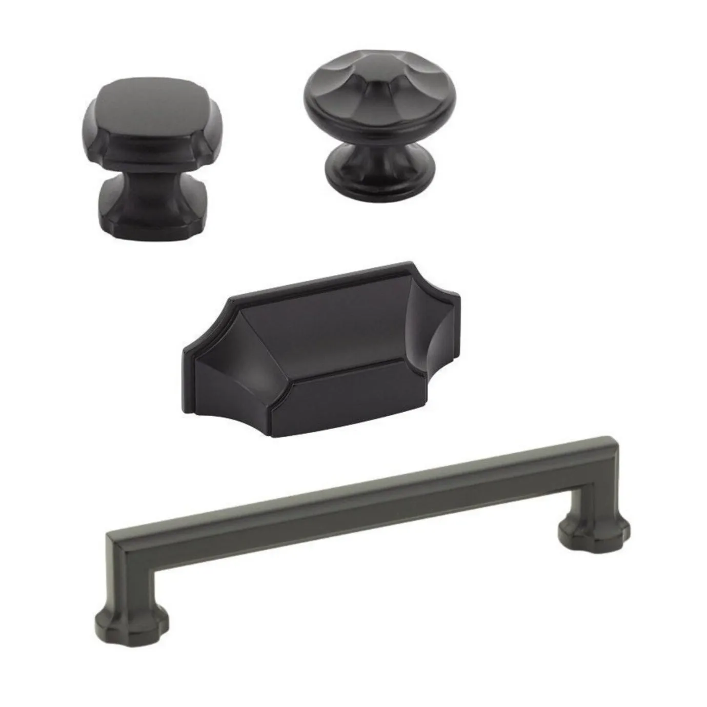 Matte Black "Regal" Cabinet Knobs and Drawer Pulls