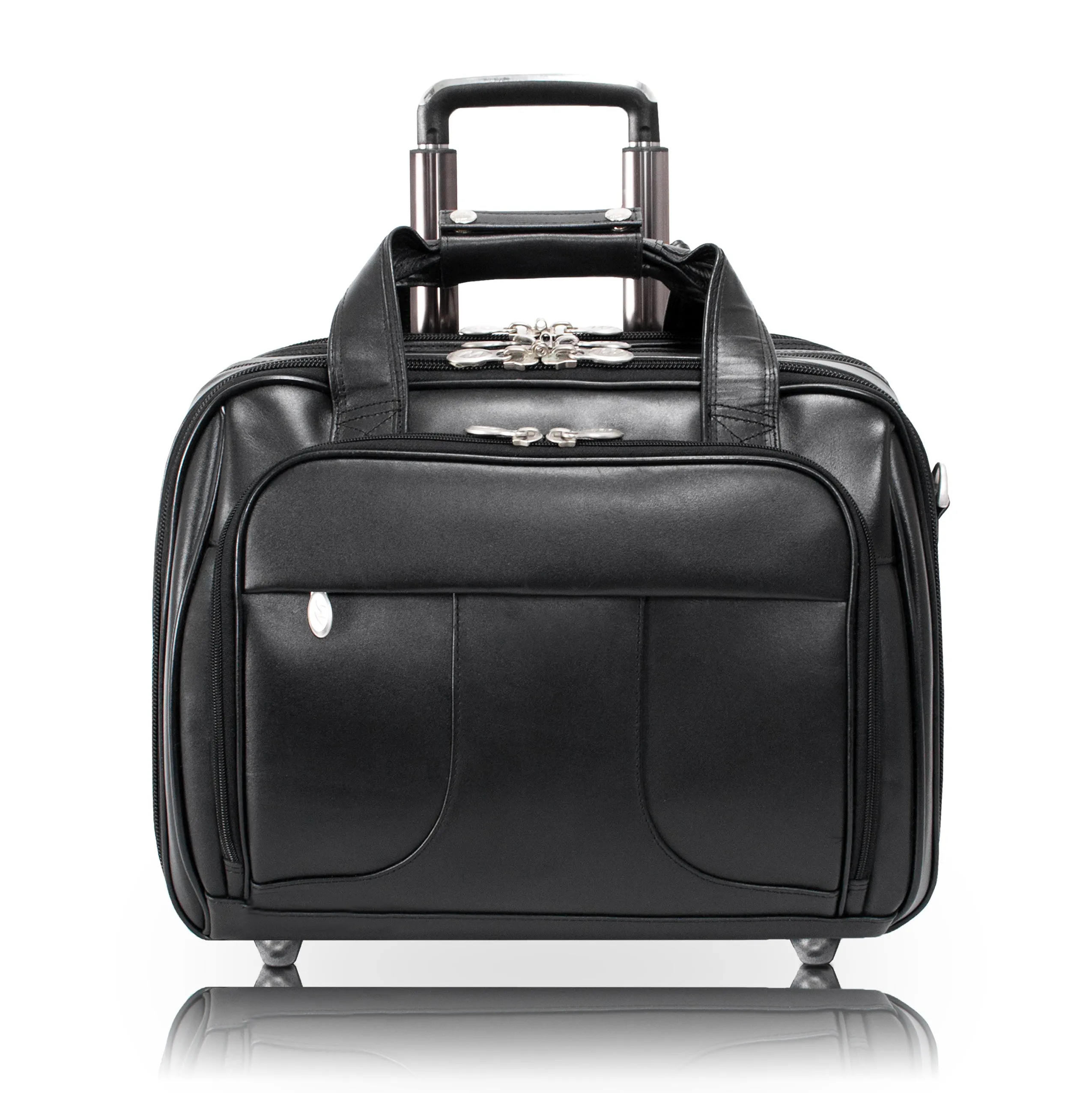McKlein CHICAGO 17" Leather Patented Detachable -Wheeled Laptop Overnight with Removable Briefcase