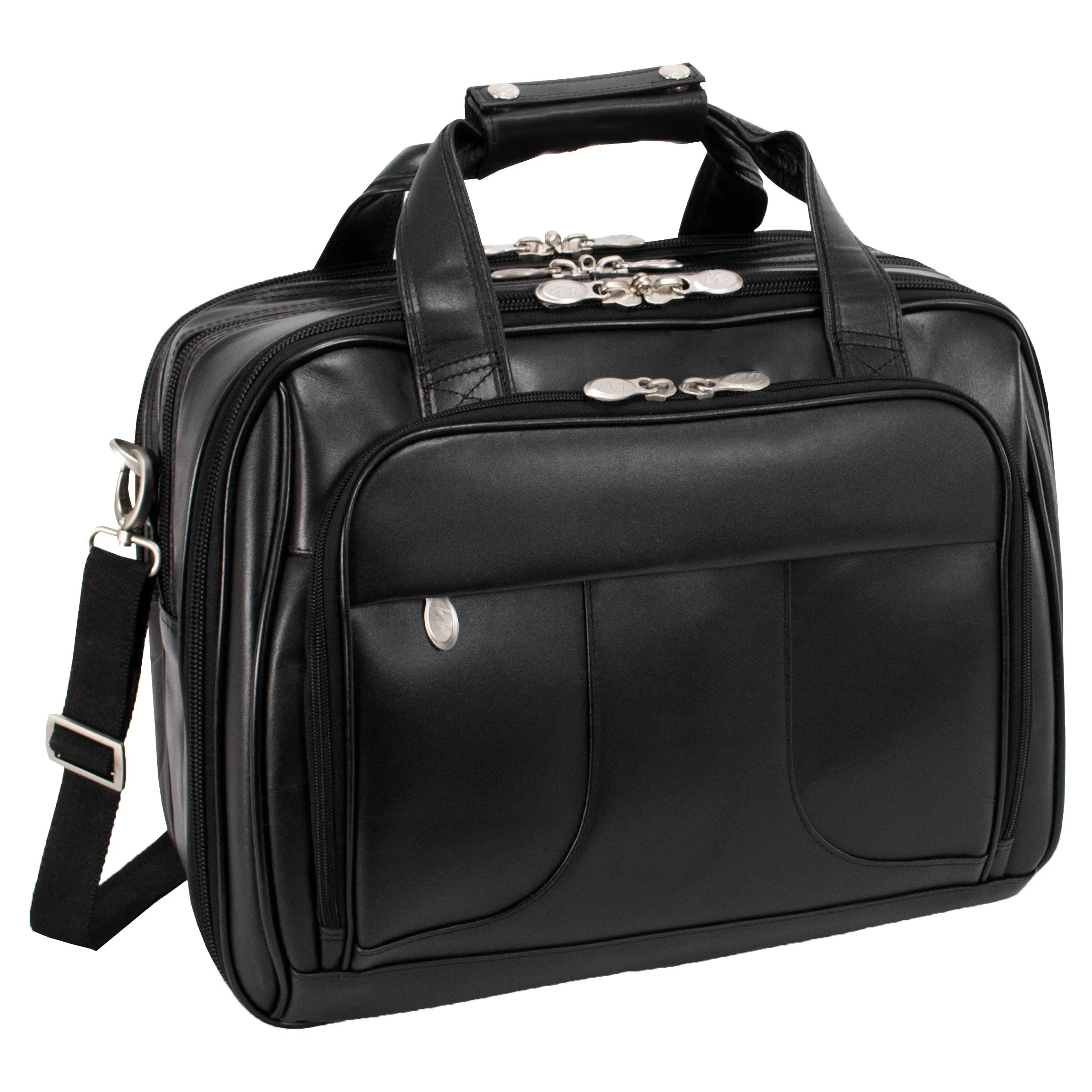 McKlein CHICAGO 17" Leather Patented Detachable -Wheeled Laptop Overnight with Removable Briefcase
