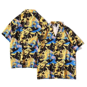 Men's Exquisite Multi Colored Designed Aloha Shirt - Yellow