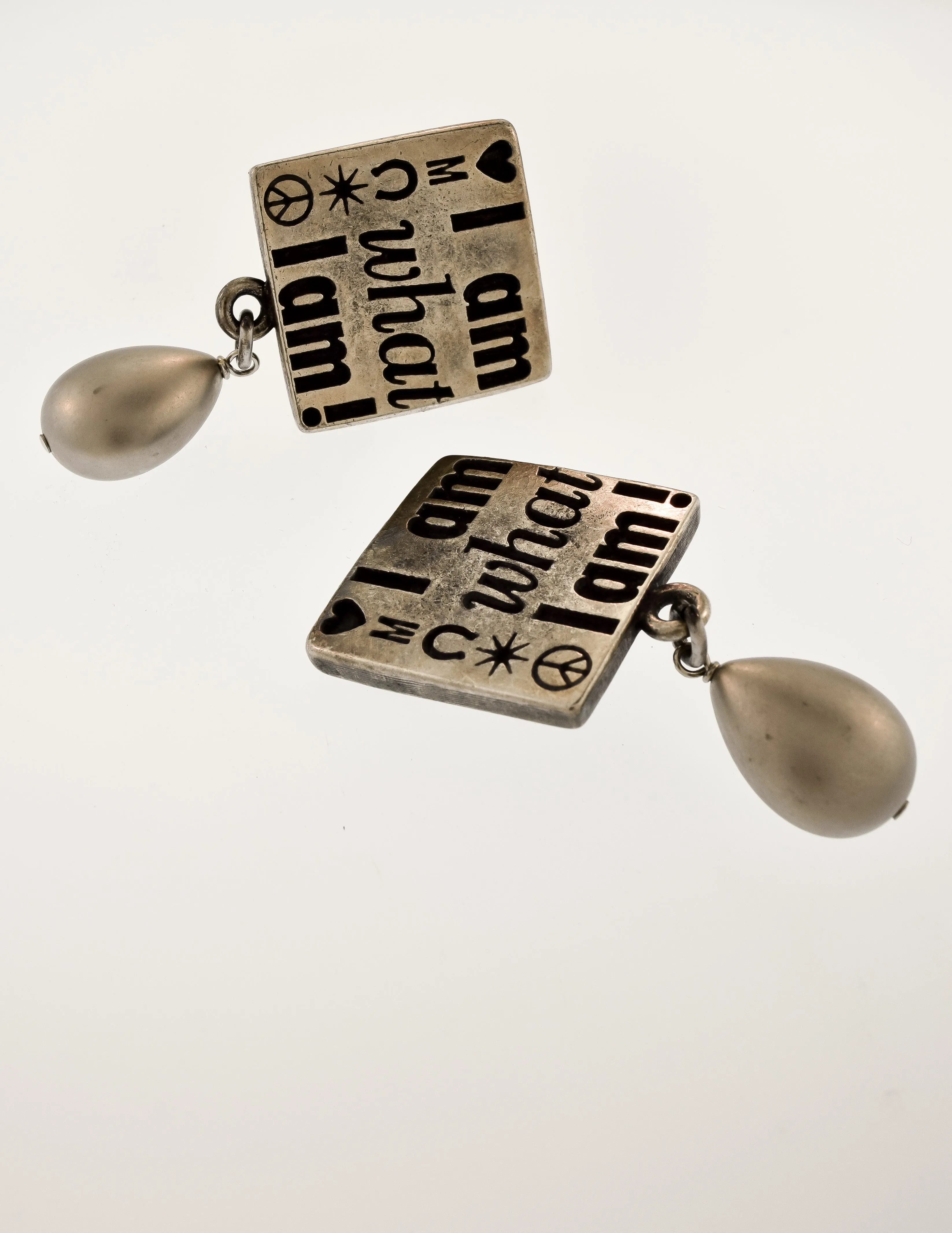 Moschino Vintage I Am What I Am Silver Slogan Statement Earrings