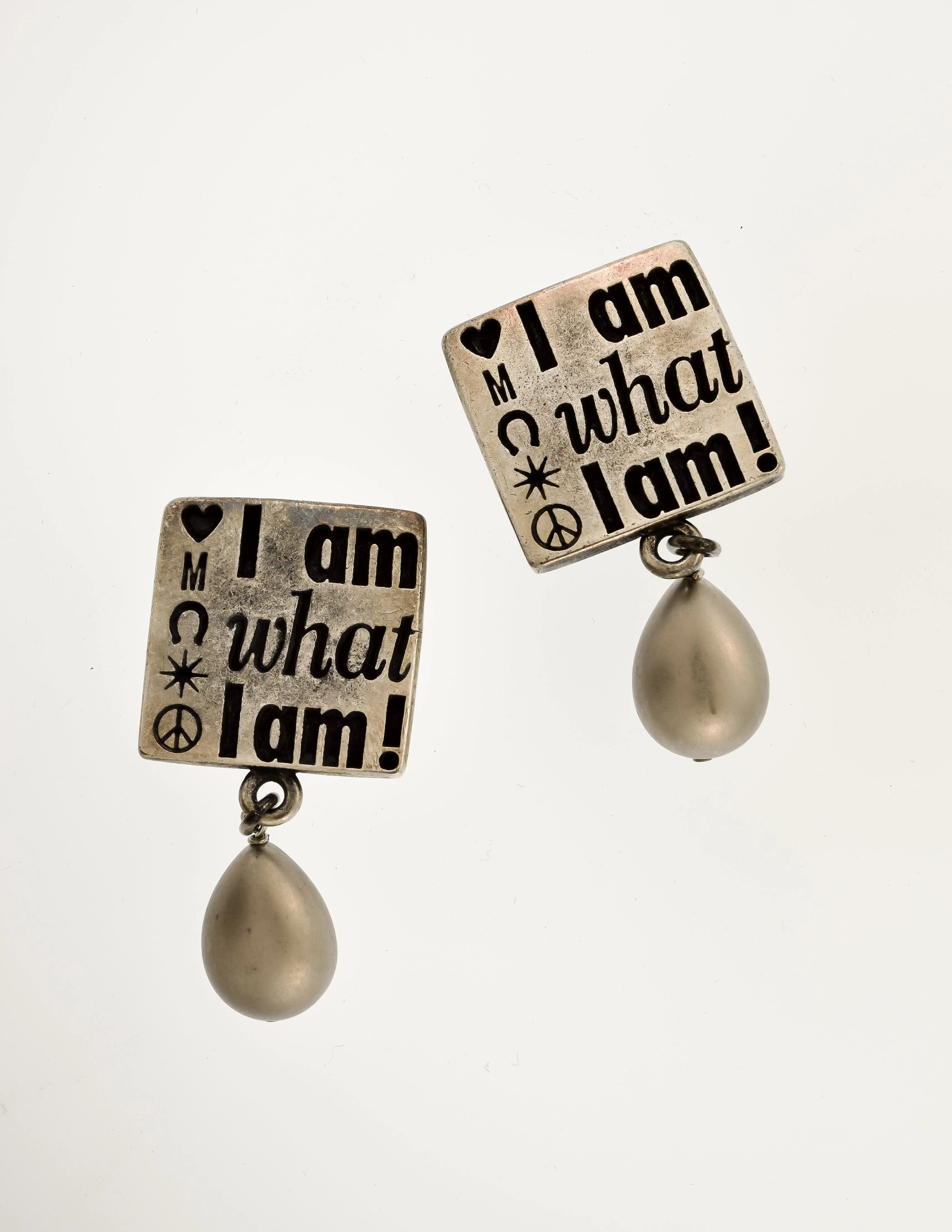 Moschino Vintage I Am What I Am Silver Slogan Statement Earrings