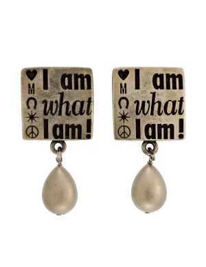 Moschino Vintage I Am What I Am Silver Slogan Statement Earrings