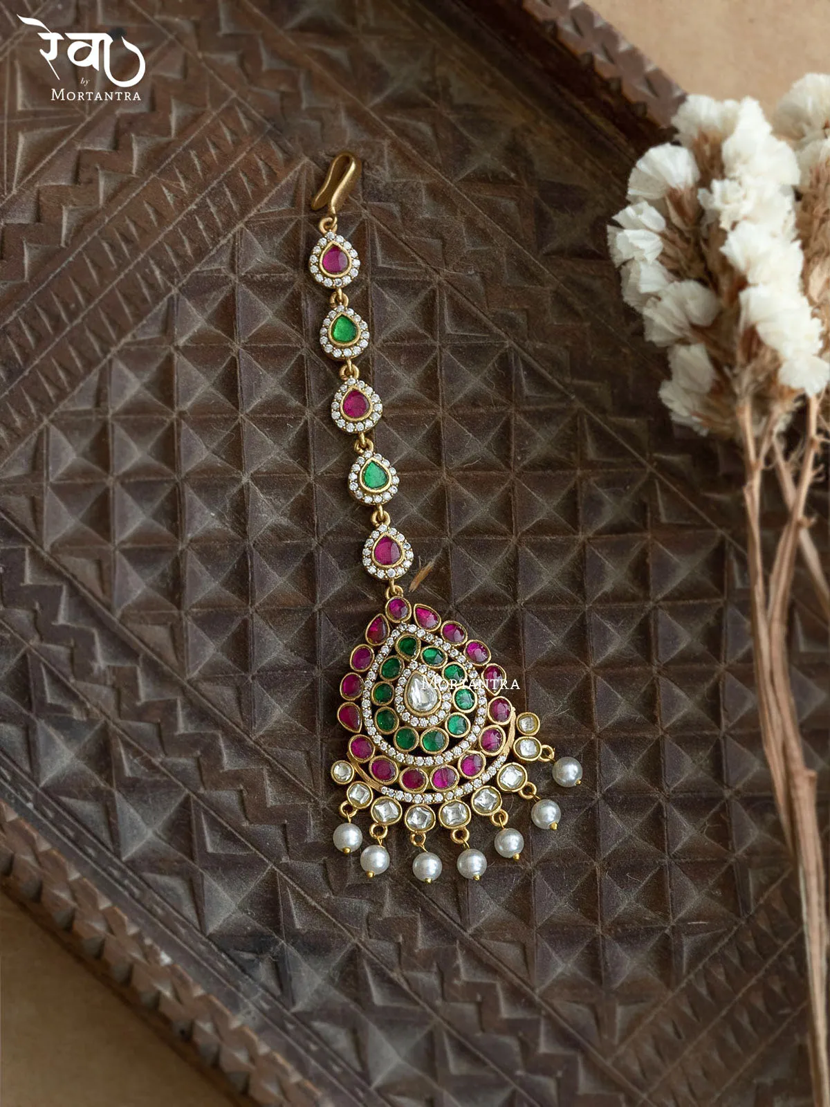 Multicolor Gold Plated Jadau Kundan Maangteeka - MO-T1M