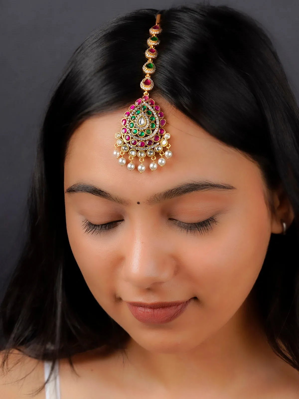 Multicolor Gold Plated Jadau Kundan Maangteeka - MO-T1M