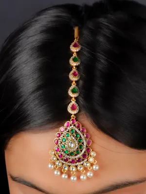 Multicolor Gold Plated Jadau Kundan Maangteeka - MO-T1M