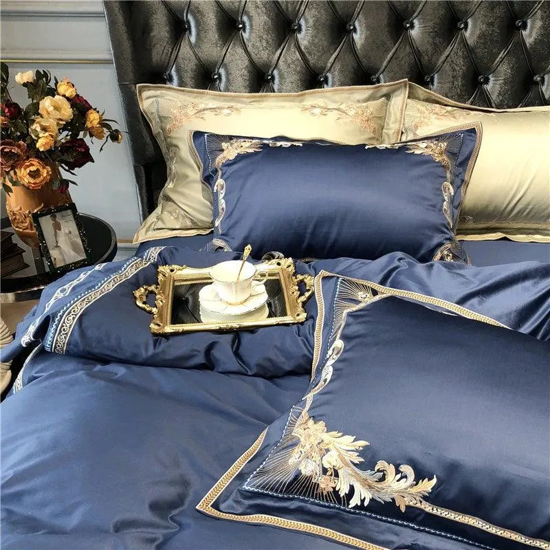 New Royal Blue Exquisite Embroidery Duvet Set