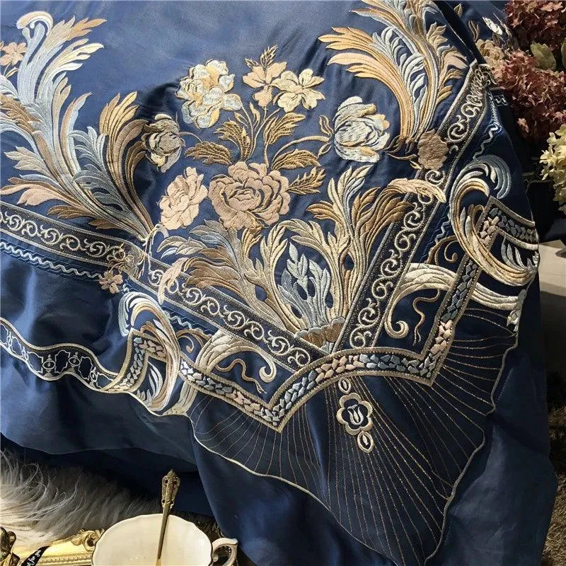 New Royal Blue Exquisite Embroidery Duvet Set