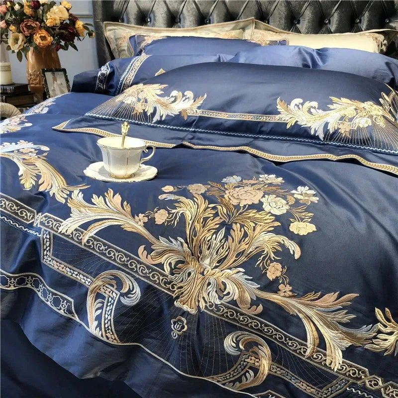 New Royal Blue Exquisite Embroidery Duvet Set