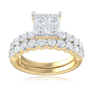 New York 14ct Yellow Gold Princess & Round Brilliant Cut 1.5 CARAT tw Diamond Ring