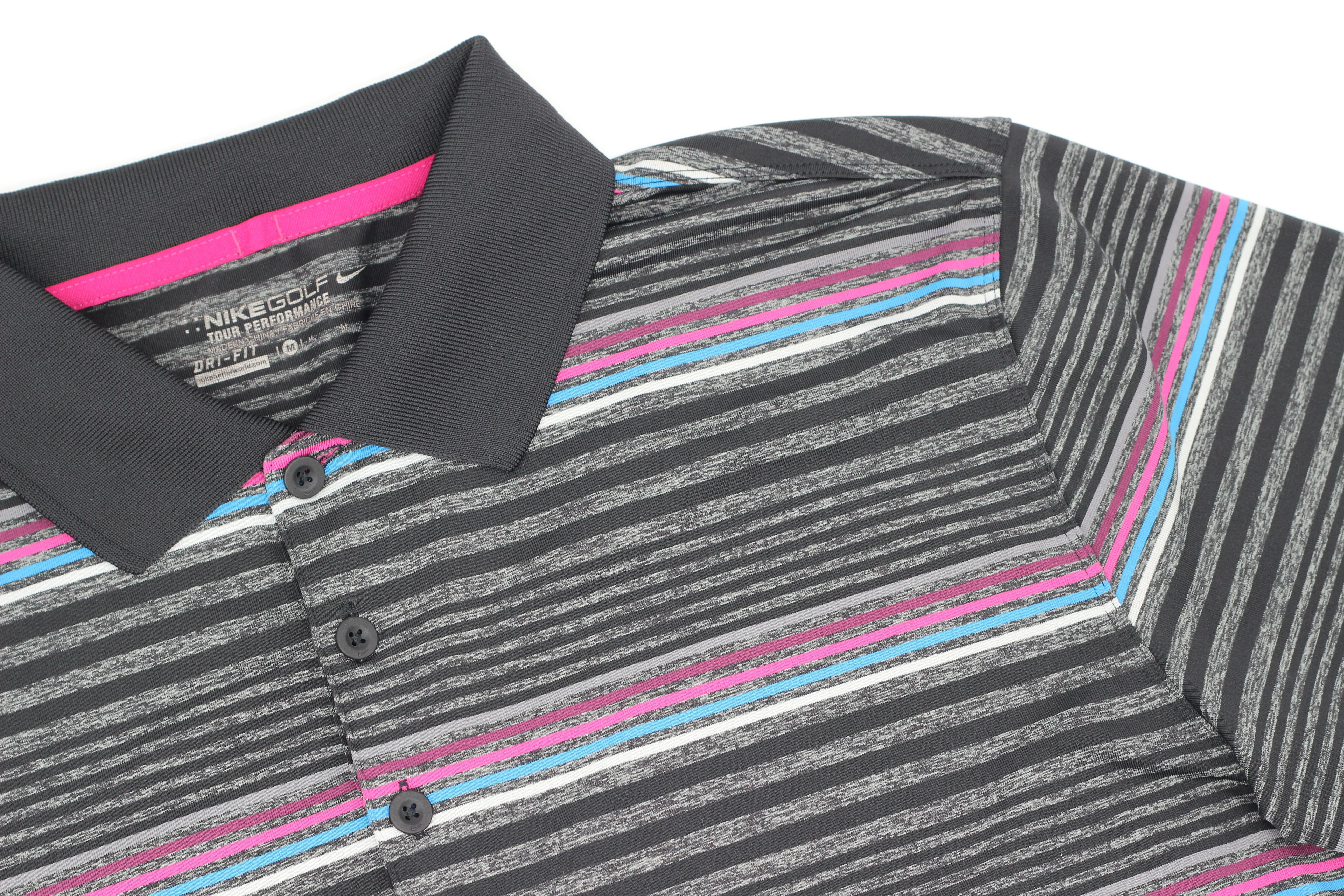 Nike Black/Pink/Blue Stiped Polo-Shirt (M)